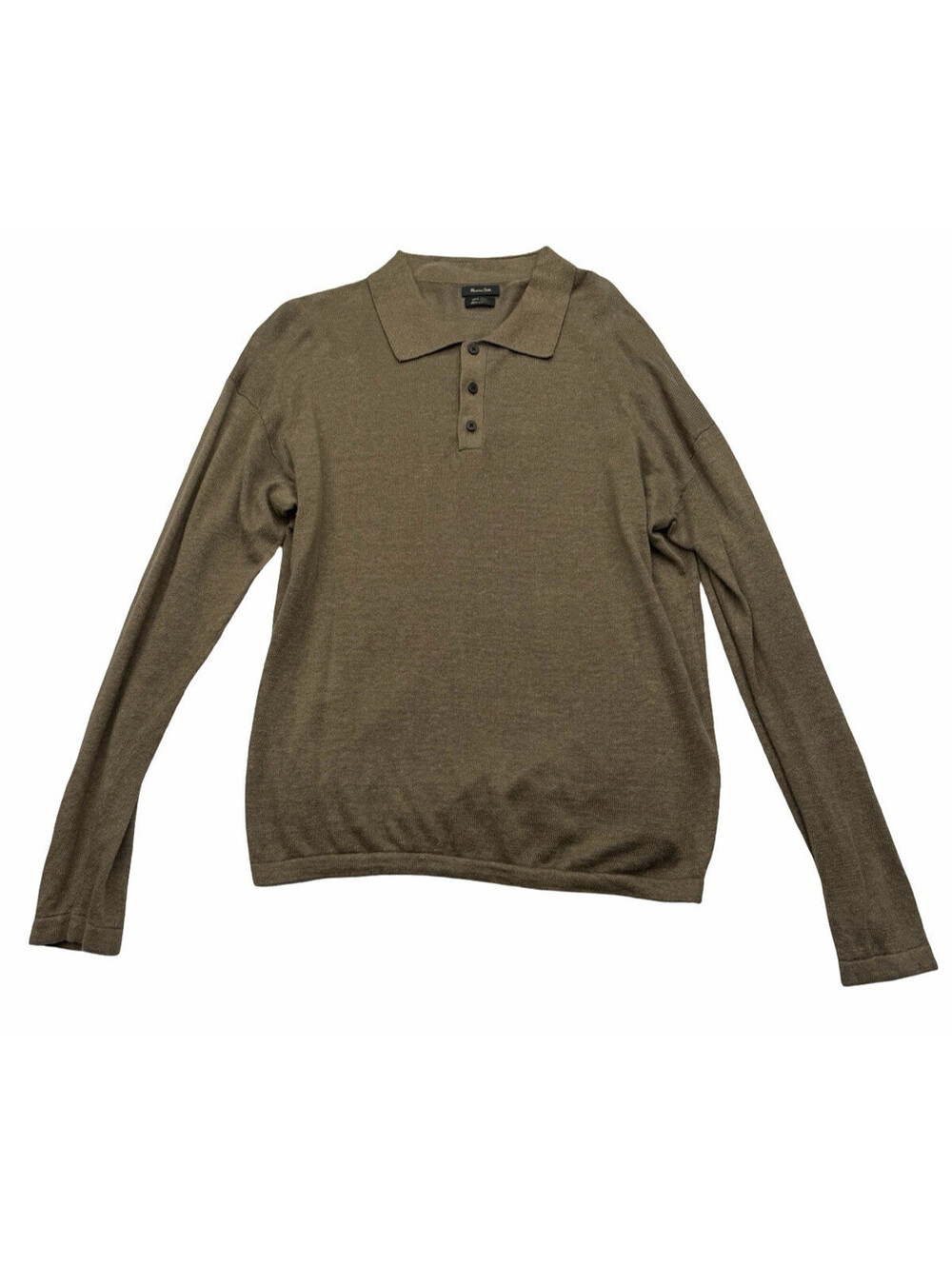 Massimo Dutti Men's Linen Polo Shirt Long Sleeve Brown Size M